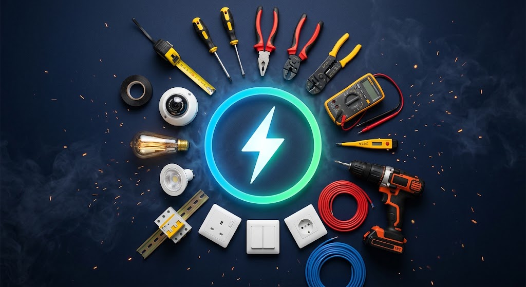 Mavi Yeşil Elektrik: avize, LED, sigorta, priz, TV ve kamera montajı için profesyonel elektrikçi aletleri